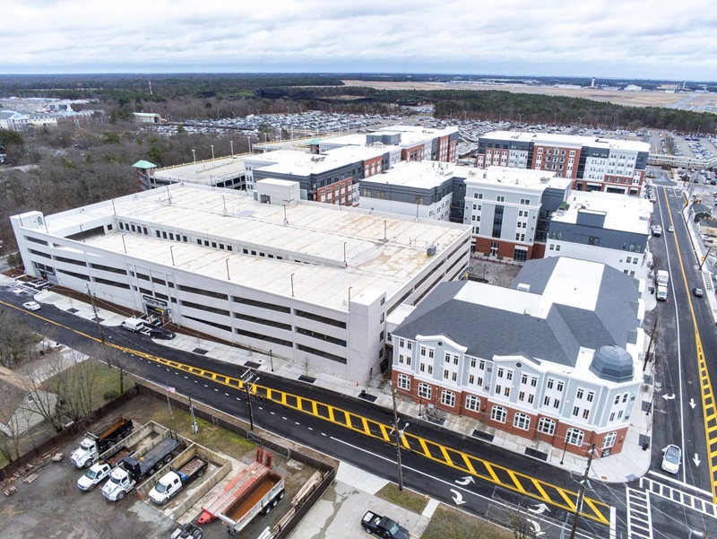Aerial view of Ronkonkoma Hub Parking Garage.