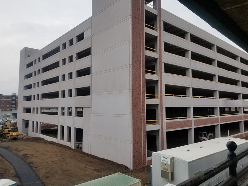 Crossing at Brick Church Station Parking Garage. Side view, main structure built.