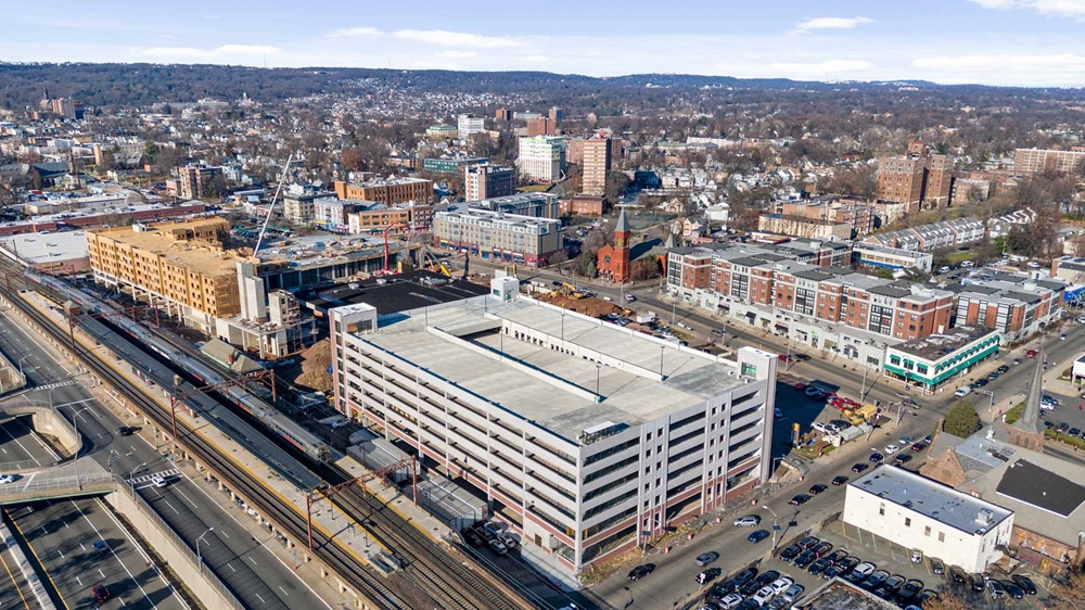 Crossing at Brick Church Station Parking Garage. Aerial view.