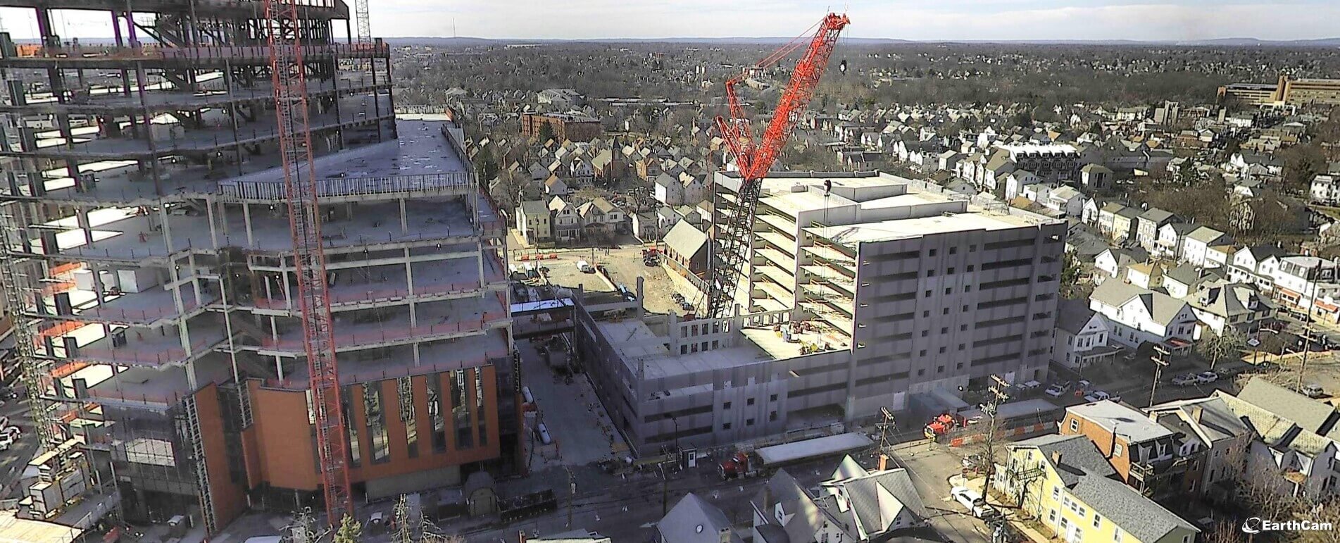 Aerial view of Rutgers construction site. Visible horizon line.